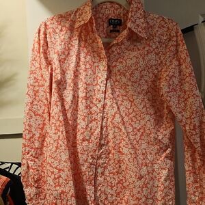 Chaps Women's Blouse in Coral and White Pattern